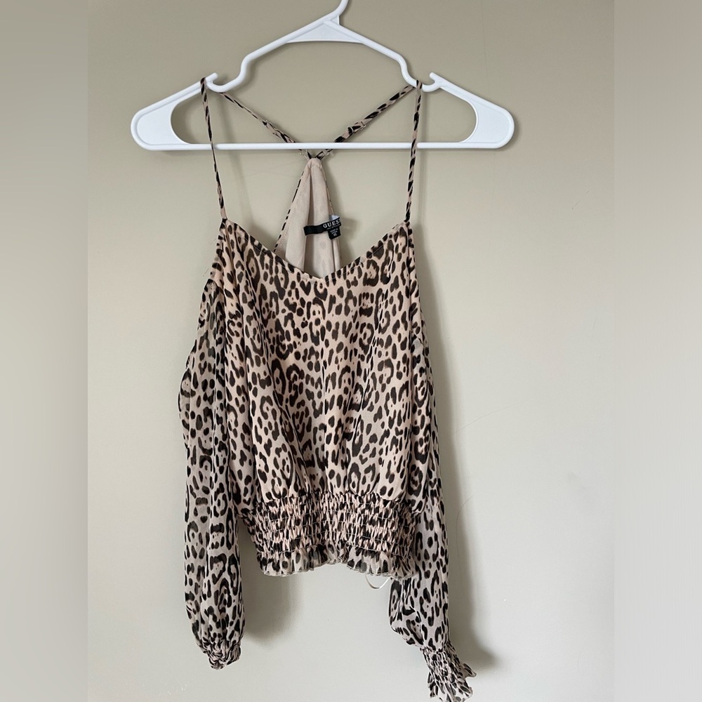 Guess cheetah Print Cold Shoulder Blouse size XS NWOT